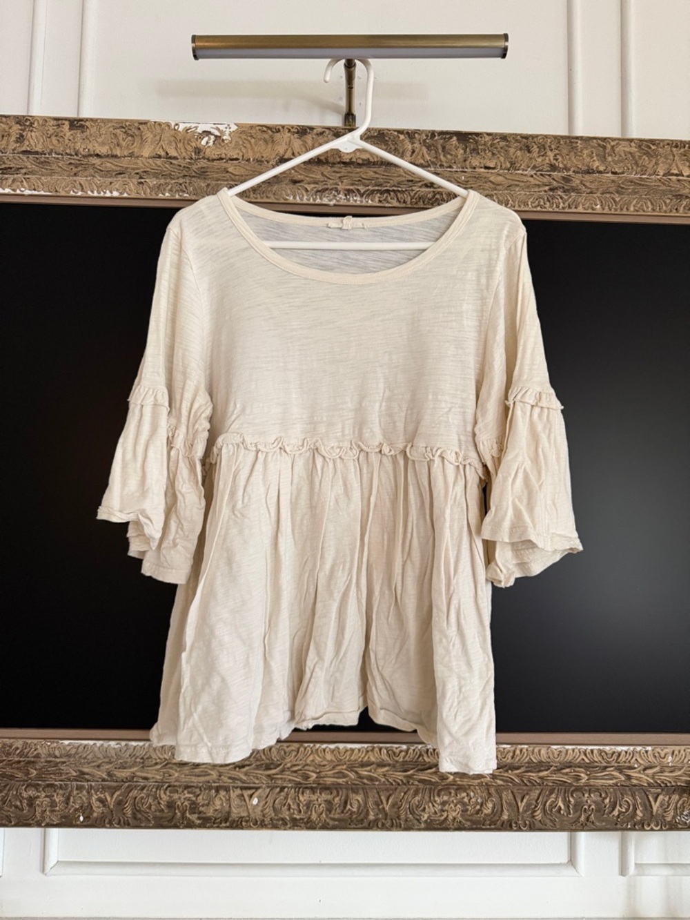 Women's Cream Peplum Ruffle Sleeve Top